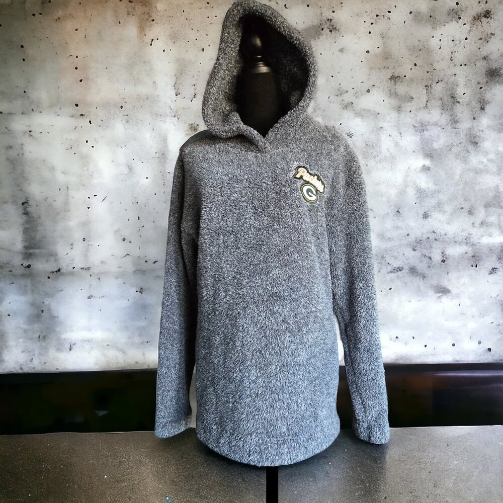 NFL ( M/L ) GREEN BAY PACKER Fuzzy Warm Gray/Green Hoodie